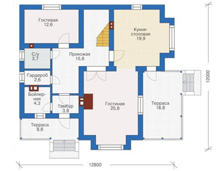 Планировка первого этажа :: Проект дома из газобетона 54-59