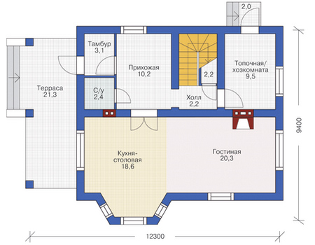 Планировка первого этажа :: Проект дома из газобетона 54-60