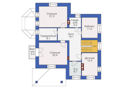 Планировка второго этажа :: Проект дома из газобетона 54-78
