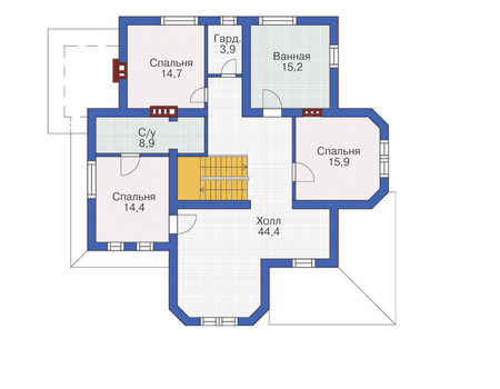 Планировка второго этажа :: Проект дома из газобетона 54-89