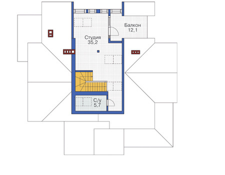 Планировка мансардного этажа :: Проект дома из газобетона 54-89