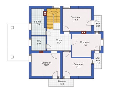 Планировка мансардного этажа :: Проект дома из газобетона 55-02