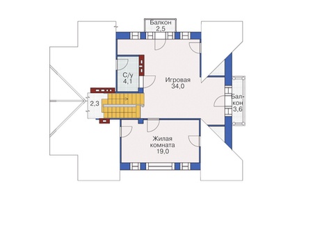 Планировка мансардного этажа :: Проект дома из газобетона 55-04