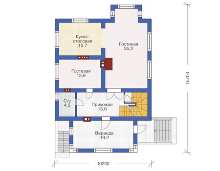 Планировка первого этажа :: Проект дома из газобетона 55-13