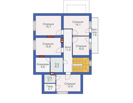 Планировка мансардного этажа :: Проект дома из газобетона 55-13