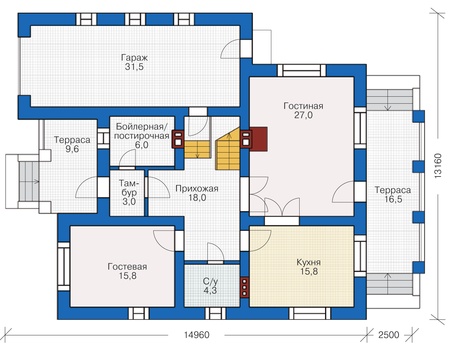 Планировка первого этажа :: Проект дома из газобетона 55-29