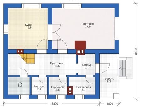 Планировка первого этажа :: Проект дома из газобетона 55-37