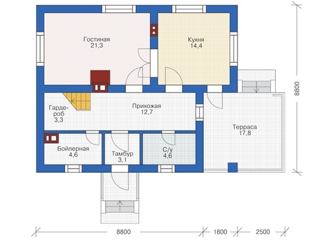 Планировка первого этажа :: Проект дома из газобетона 55-38