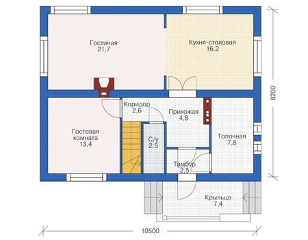 Планировка первого этажа :: Проект дома из газобетона 55-45