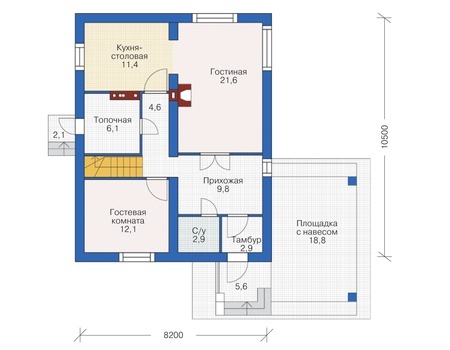 Планировка первого этажа :: Проект дома из газобетона 55-46
