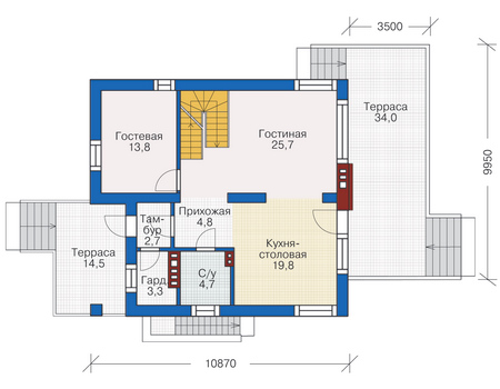 Планировка первого этажа :: Проект дома из газобетона 55-64