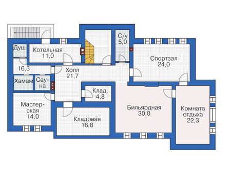 Планировка цокольного этажа :: Проект дома из газобетона 55-68