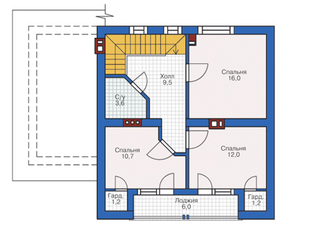 Планировка мансардного этажа :: Проект дома из газобетона 55-84