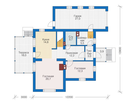 Планировка первого этажа :: Проект дома из газобетона 55-93