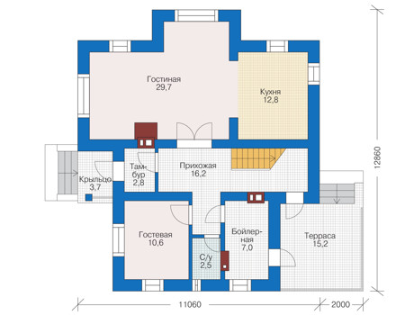 Планировка первого этажа :: Проект дома из газобетона 55-95