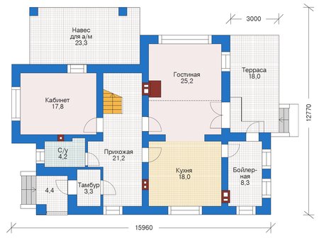 Планировка первого этажа :: Проект дома из газобетона 55-96