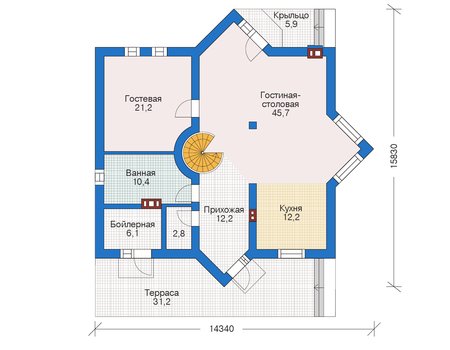 Планировка первого этажа :: Проект дома из газобетона 55-97