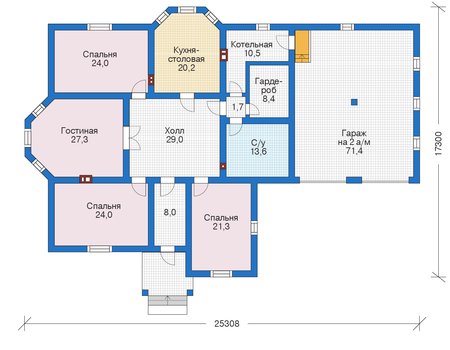 Планировка первого этажа :: Проект дома из газобетона 55-99