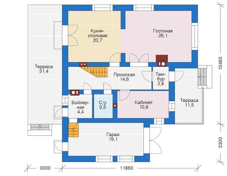 Планировка первого этажа :: Проект дома из газобетона 56-05