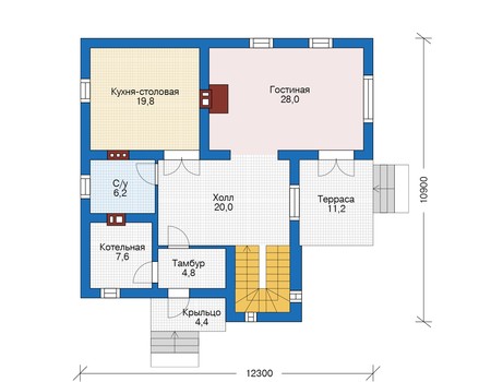 Планировка первого этажа :: Проект дома из газобетона 56-25