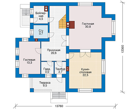 Планировка первого этажа :: Проект дома из газобетона 56-52
