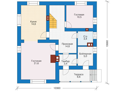 Планировка первого этажа :: Проект дома из газобетона 56-71