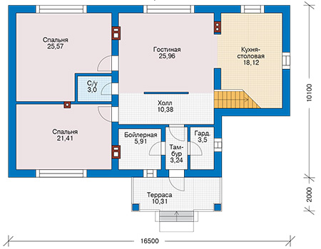 Планировка первого этажа :: Проект дома из газобетона 56-79