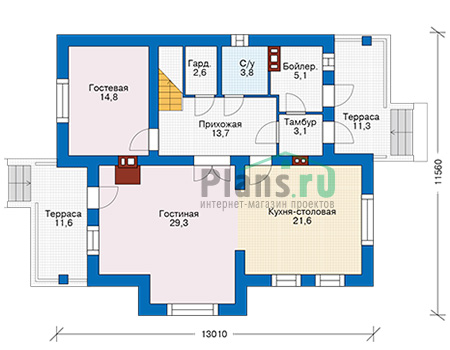 Планировка первого этажа :: Проект дома из газобетона 57-17