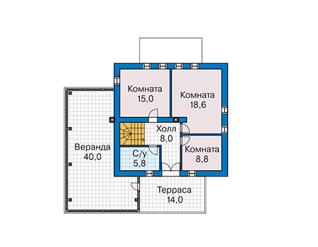 Планировка второго этажа :: Проект дома из газобетона 57-20