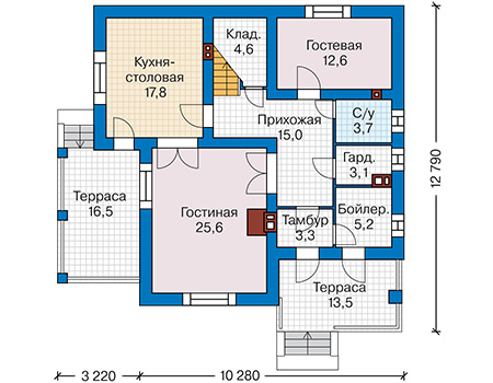 Планировка первого этажа :: Проект дома из газобетона 57-25