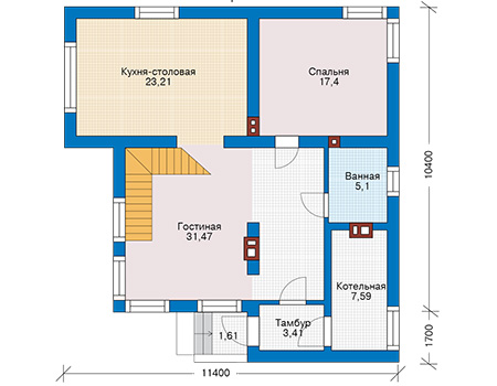 Планировка первого этажа :: Проект дома из газобетона 57-36