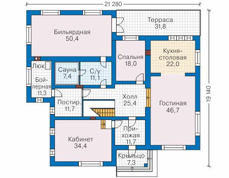 Планировка первого этажа :: Проект дома из газобетона 57-49