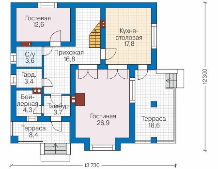 Планировка первого этажа :: Проект дома из газобетона 57-52