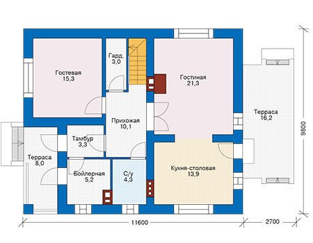 Планировка первого этажа :: Проект дома из газобетона 57-53
