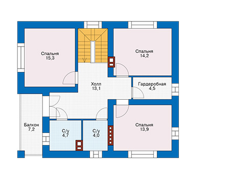 Планировка второго этажа :: Проект дома из газобетона 57-53