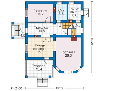 Планировка первого этажа :: Проект дома из газобетона 57-77