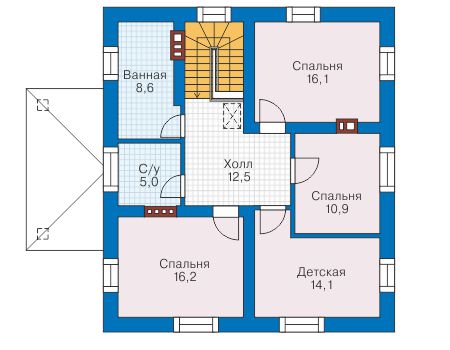 Планировка второго этажа :: Проект дома из газобетона 57-81