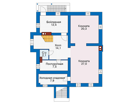 Планировка цокольного этажа :: Проект дома из газобетона 57-82