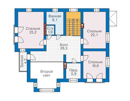 Планировка второго этажа :: Проект дома из газобетона 57-96