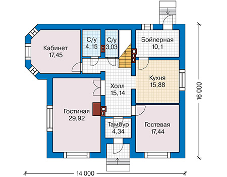 Планировка первого этажа :: Проект дома из газобетона 57-98