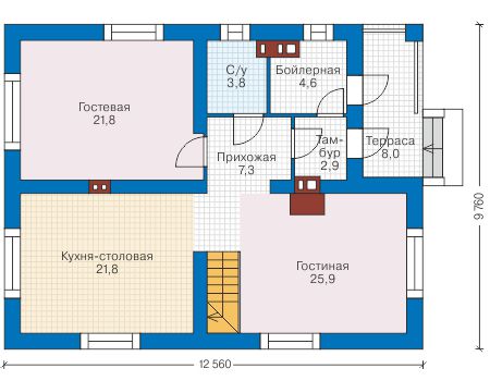 Планировка первого этажа :: Проект дома из газобетона 57-99