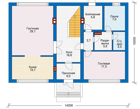 Планировка первого этажа :: Проект дома из газобетона 58-00