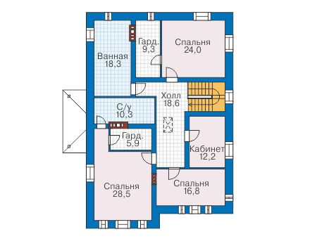 Планировка второго этажа :: Проект дома из газобетона 58-05