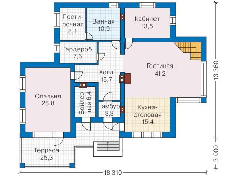 Планировка первого этажа :: Проект дома из газобетона 58-09