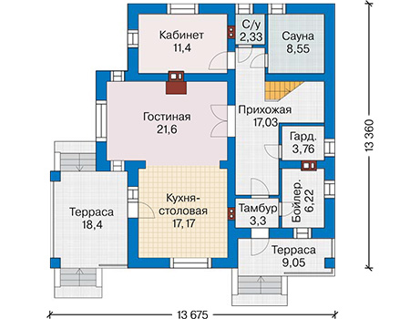 Планировка первого этажа :: Проект дома из газобетона 58-10