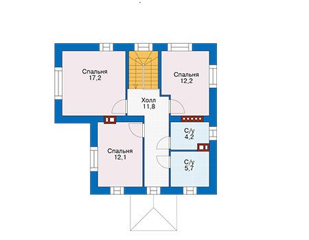 Планировка второго этажа :: Проект дома из газобетона 58-17