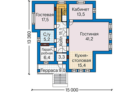 Планировка первого этажа :: Проект дома из газобетона 58-27