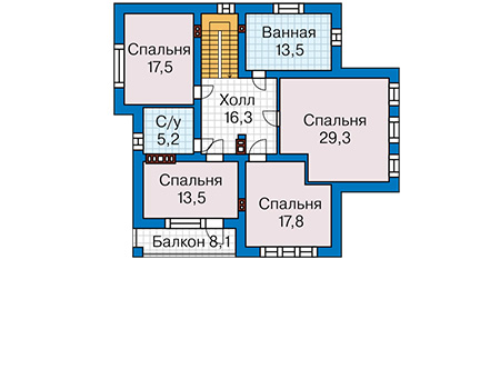 Планировка второго этажа :: Проект дома из газобетона 58-27