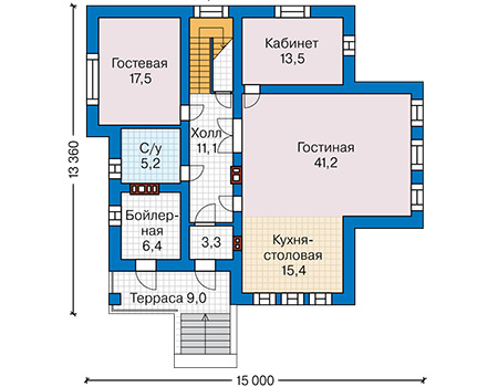 Планировка первого этажа :: Проект дома из газобетона 58-29