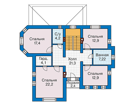 Планировка второго этажа :: Проект дома из газобетона 58-30